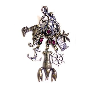 Banana Bob Mermaid queen of the sea theme chandelier pierced silver earrings